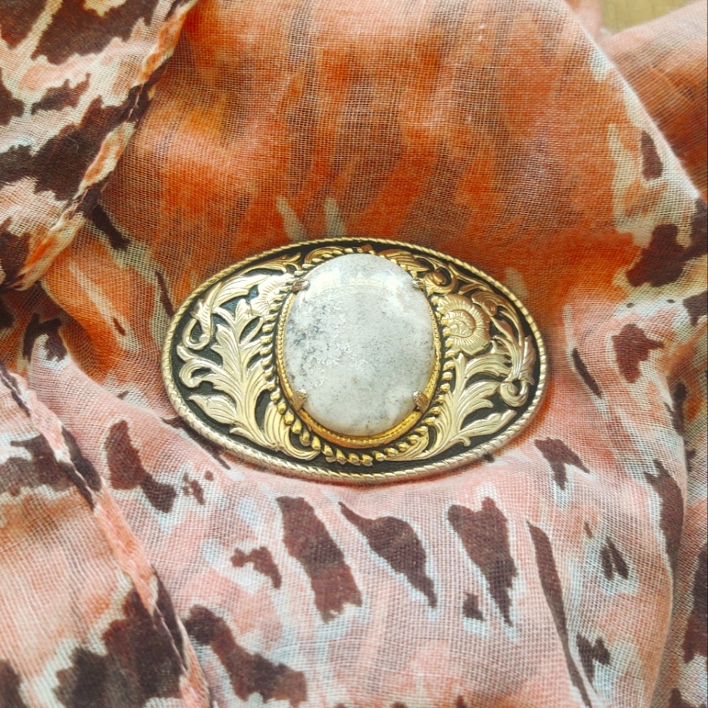Vintage Floral Gemstone Western Belt Buckle
